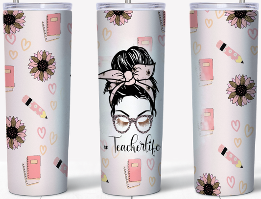 Teacher life messy bun 20oz Tumbler