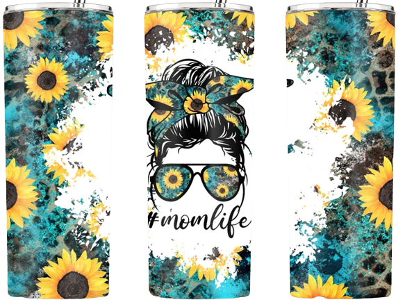 Teal Leopard Sunflower Mom Life 20oz Tumbler