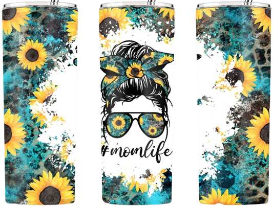 Teal Leopard Sunflower Mom Life 20oz Tumbler